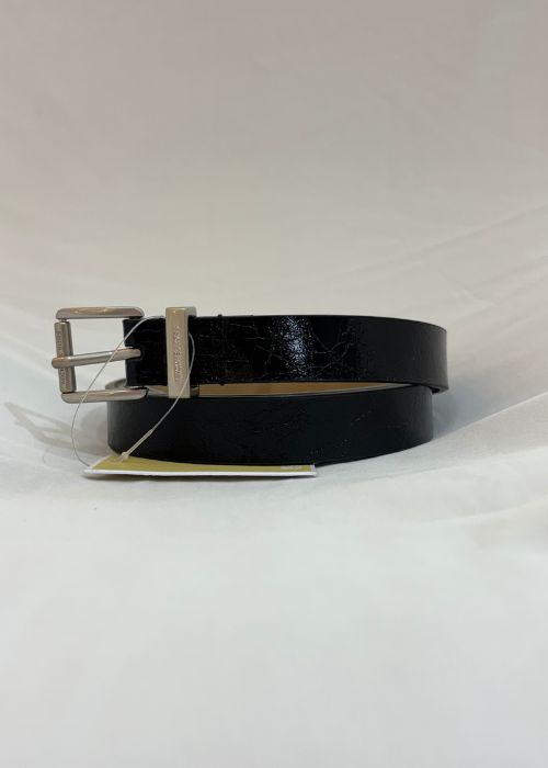 Cinto Michael Kors Feminino Fino em Couro Preto Crackê / Patente ( Original)