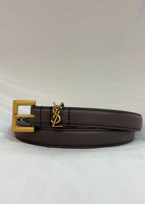 Cinto Ysl em Couro Café com Detalhes Dourados ( Linha Italiana)